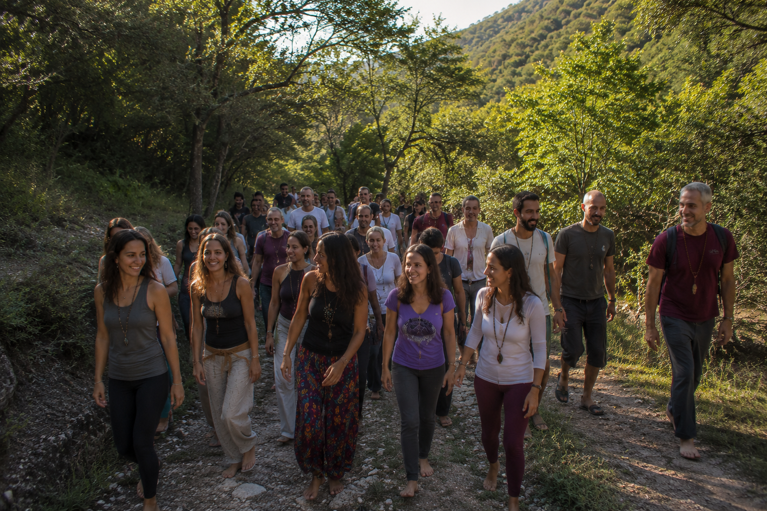 Participantes del retiro holístico de counseling disfrutando experiencias de sanación y bienestar
