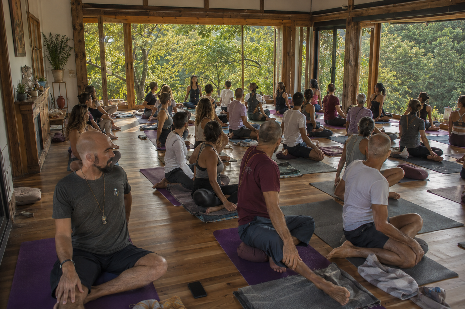 Participantes del retiro holístico de counseling disfrutando experiencias de sanación y bienestar