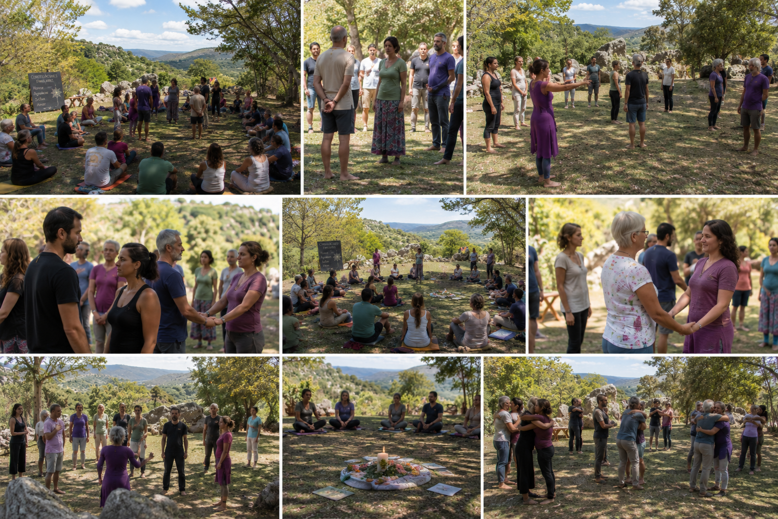 Participantes del retiro holístico de counseling disfrutando experiencias de sanación y bienestar