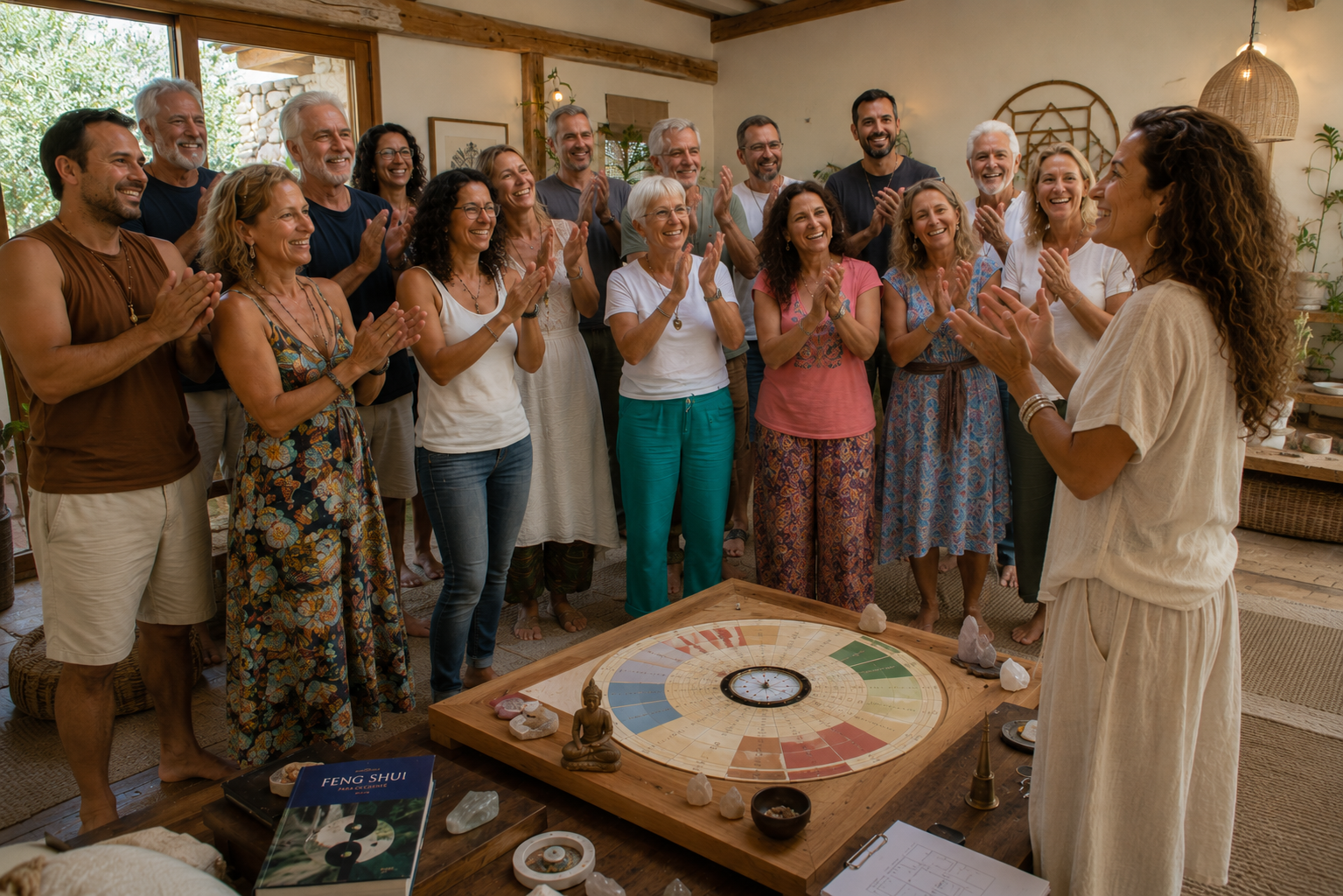 Participantes del retiro holístico de counseling disfrutando experiencias de sanación y bienestar
