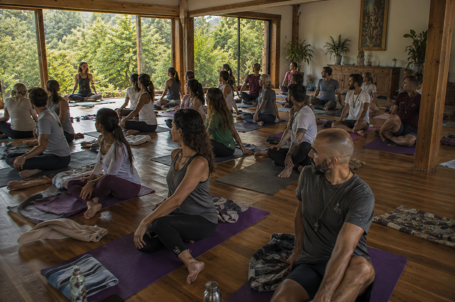 Participantes del retiro holístico de counseling disfrutando experiencias de sanación y bienestar