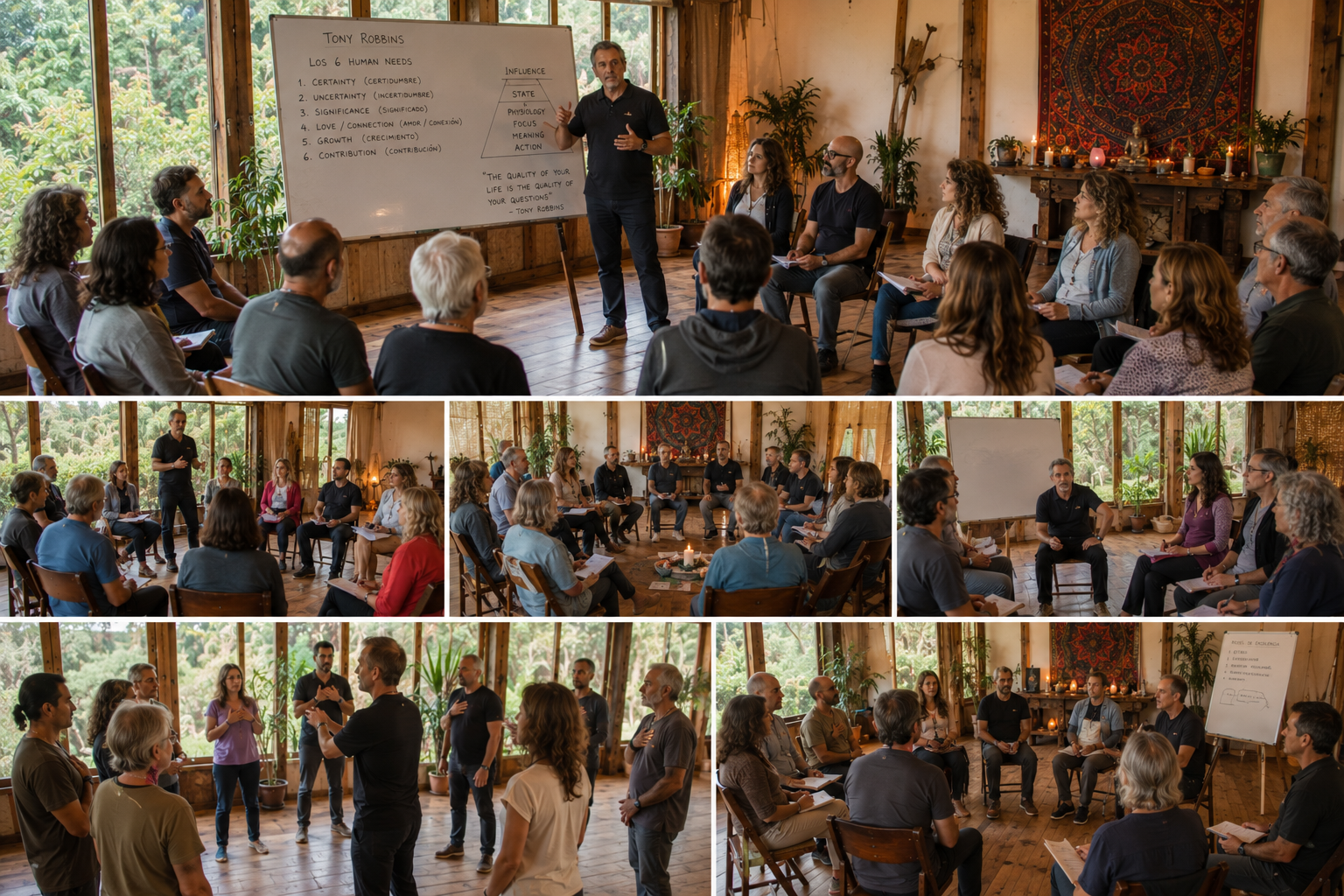 Participantes del retiro holístico de counseling disfrutando experiencias de sanación y bienestar